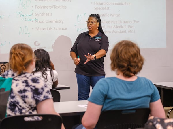 Patrice Bell, associate professor of chemistry, leads a Summer Preparatory Academic Resource Camps (SPARC) session for STEM majors at Georgia Gwinnett College on Thursday, July 7, 2022. (Arvin Temkar / arvin.temkar@ajc.com)