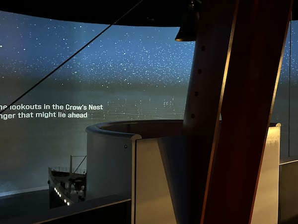 You can stand in a replica crow's nest of the Titanic as the iceberg hits the ship at "Titanic: An Immersive Voyage" in Atlanta.  RODNEY HO/rho@ajc.com