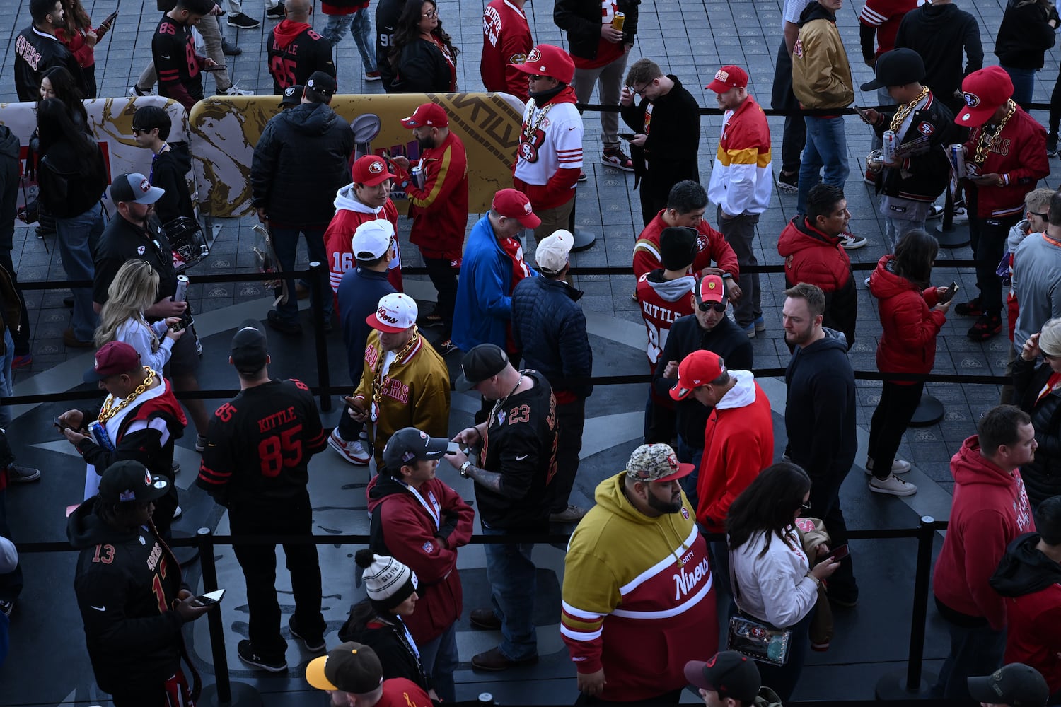 Fans arrive at Allegiant Stadium in Las Vegas before the start of Super Bowl LVIII on Sunday, Feb. 11, 2024. (Bridget Bennett/The New York Times)