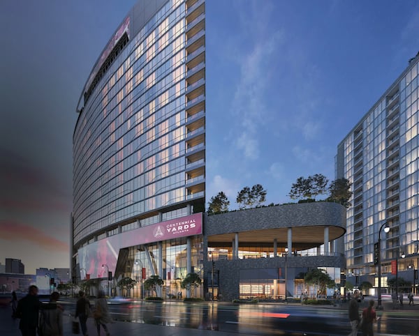 This is a rendering of Hotel Phoenix, a 19-story hotel under construction at Centennial Yards in downtown Atlanta.