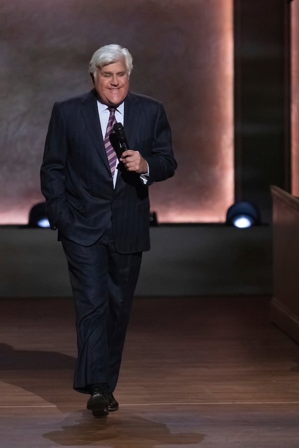 Host Jay Leno appears on stage during the 2020 Gershwin Prize Honoree's Tribute Concert at the DAR Constitution Hall on Wednesday, March 4, 2020, in Washington. (Photo by Brent N. Clarke/Invision/AP)