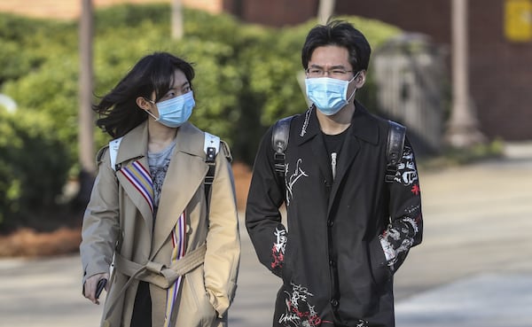 Georgia Tech students on campus on Wednesday, March 11, 2020. The state’s university system institutions will closes campuses and move to online learing for at least the next few weeks. JOHN SPINK/JSPINK@AJC.COM