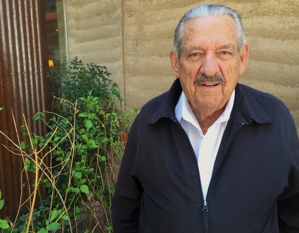 FILE - Former Democratic National Committee Chairman Fred Harris poses for a photo at a restaurant on May 3, 2016, in Corrales, N.M., the town where he lives. (AP Photo/Morgan Lee, File)