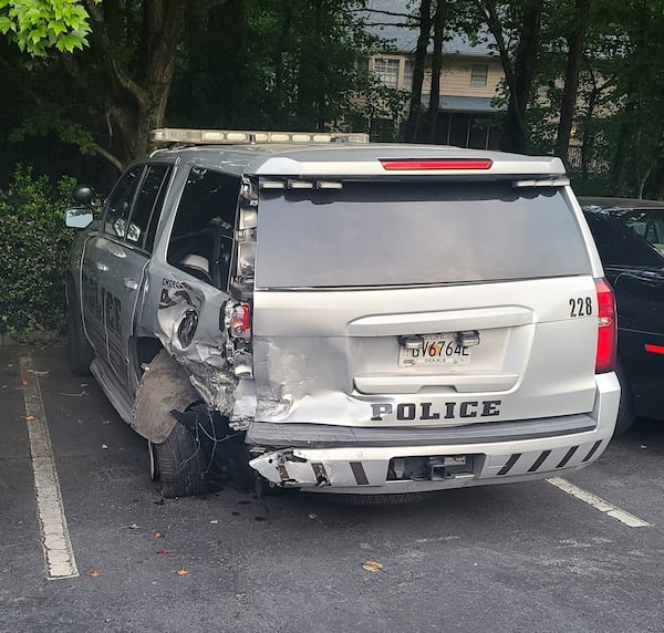 A Dunwoody police officer was injured last weekend when a DUI suspect slammed into the back of his SUV during a traffic stop on I-285.