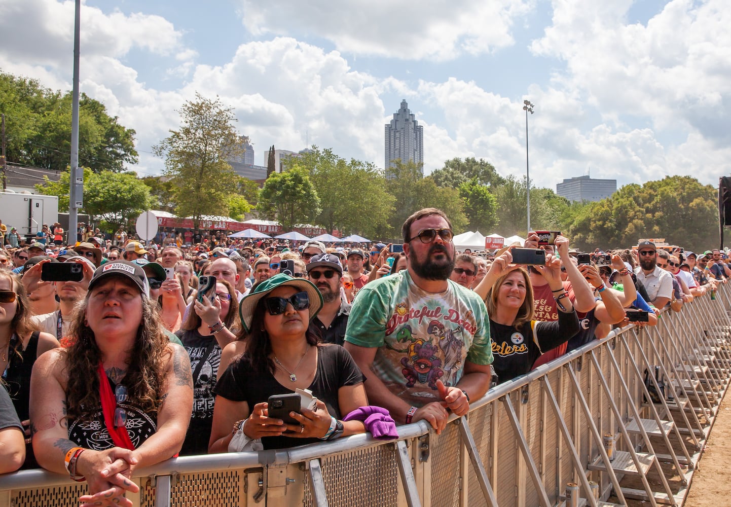 Fans enjoy a performance by Live on the Piedmont stage on the final day of the Shaky Knees Music Festival at Atlanta's Central Park on Sunday, May 7, 2023. (RYAN FLEISHER FOR THE ATLANTA JOURNAL-CONSTITUTION)