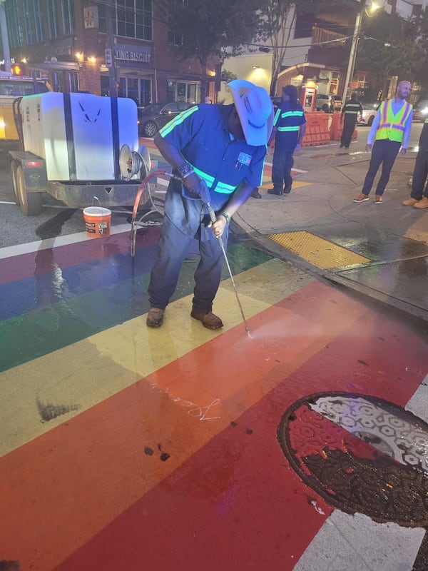 ATL DOT crews responded Wednesday night to a vandalism at the rainbow crosswalk. A swastika was found spray painted on the crosswalk.