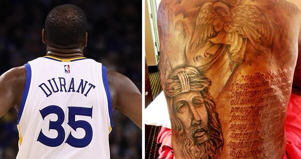 Kevin Durant has a tattoo depicting Jesus and scripture on his back.