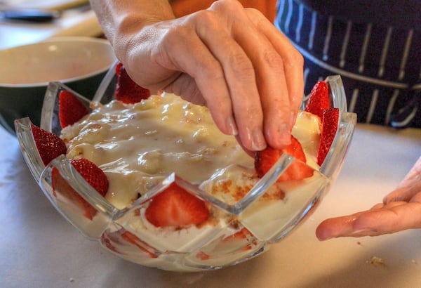 With a large glass “trifle” bowl, your work in assembling the Strawberry Trifle won’t go unnoticed. STYLING BY MERIDITH FORD / CONTRIBUTED BY CHRIS HUNT PHOTOGRAPHY