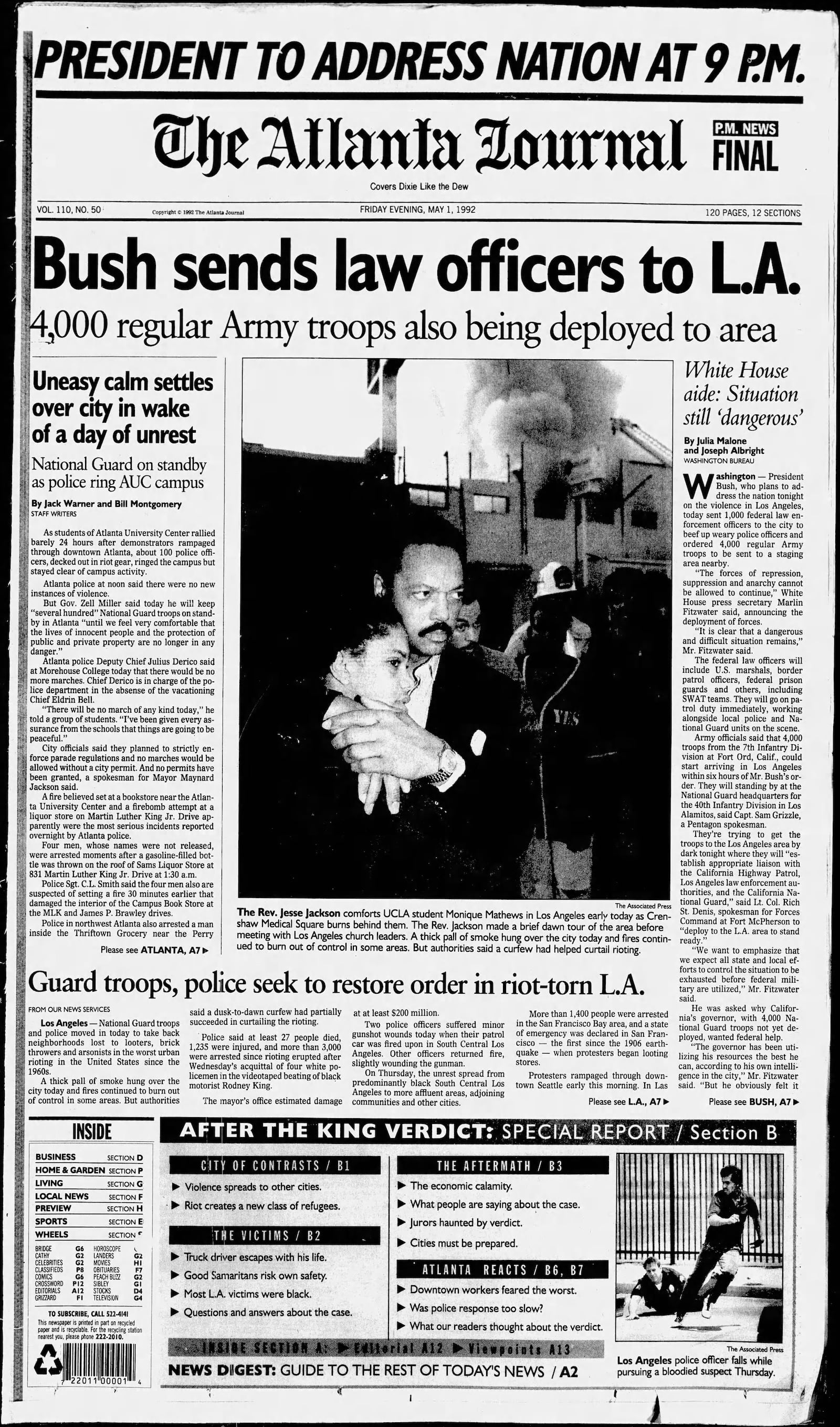 The Atlanta Journal front page on May 1, 1992.