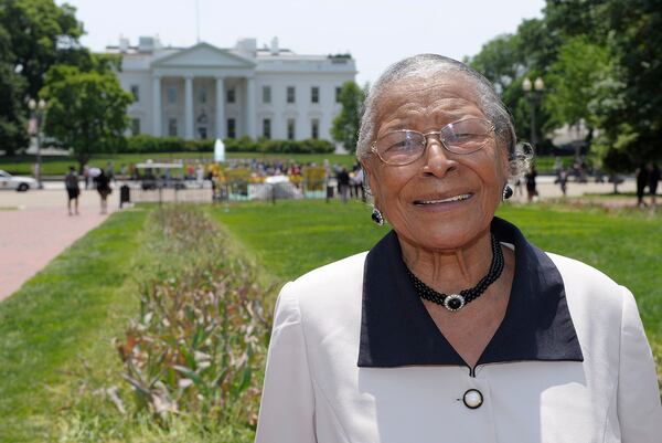 Recy Taylor stands in Lafayette Park after touring the White House in 2011. When Taylor was gang-raped by white men in 1944, her attackers were never arrested, despite being known to authorities. Fifteen years would pass before a 1959 case became the turning point in the long, horrible history of sexual violence against black women by white men. (Susan Walsh/AP File Photo)