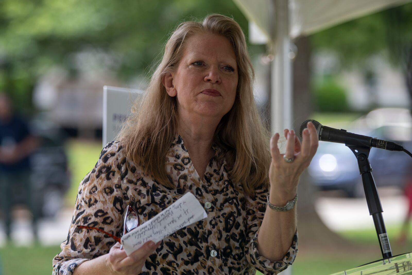 Then-Atlanta City Council member Carla Smith makes remarks during a groundbreaking celebration for the Haven in South Atlanta apartment complex development in the South Atlanta community of Atlanta, Wednesday, June 9, 2021. Smith recently returned to City Hall as a transportation department employee. (Alyssa Pointer / Alyssa.Pointer@ajc.com)