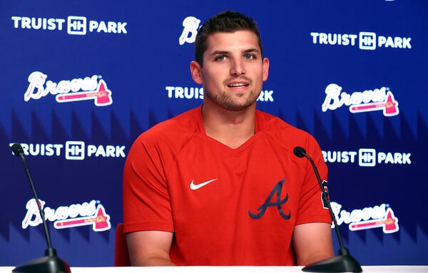 Braves third baseman Austin Riley speaks during his press conference after signing a 10-year, $212 million deal.   “Curtis Compton / Curtis Compton@ajc.com