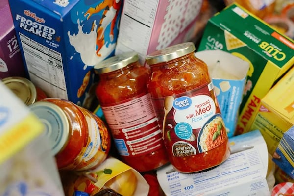 Items in Ashley Trent’s shopping cart at Walmart Super Center. (Photo Courtesy of Stella Kalinina/The 19th)