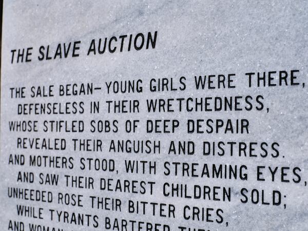 Montgomery, like many other cities in the South, is still in the midst of narrative struggle to give a more honest framing of our past, said Bryan Stevenson, founder and executive director of the Equal Justice Initiative. At Freedom Monument Sculpture Park in Montgomery, Alabama, narrative stories told by enslaved people along with the prose and poetry of Black writers and thinkers offers a difference perspective of history. Courtesy of Equal Justice Initiative ∕ Human Pictures