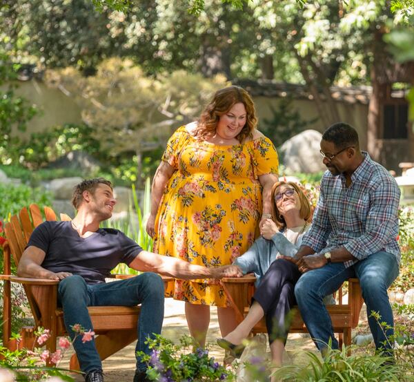 THIS IS US -- "The Adirondacks", Episode 516 -- Pictured: (l-r) Justin Hartley as Kevin, Chrissy Metz as Kate, Mandy Moore as Rebecca, Sterling K. Brown as Randall -- (Photo by: Ron Batzdorff/NBC)