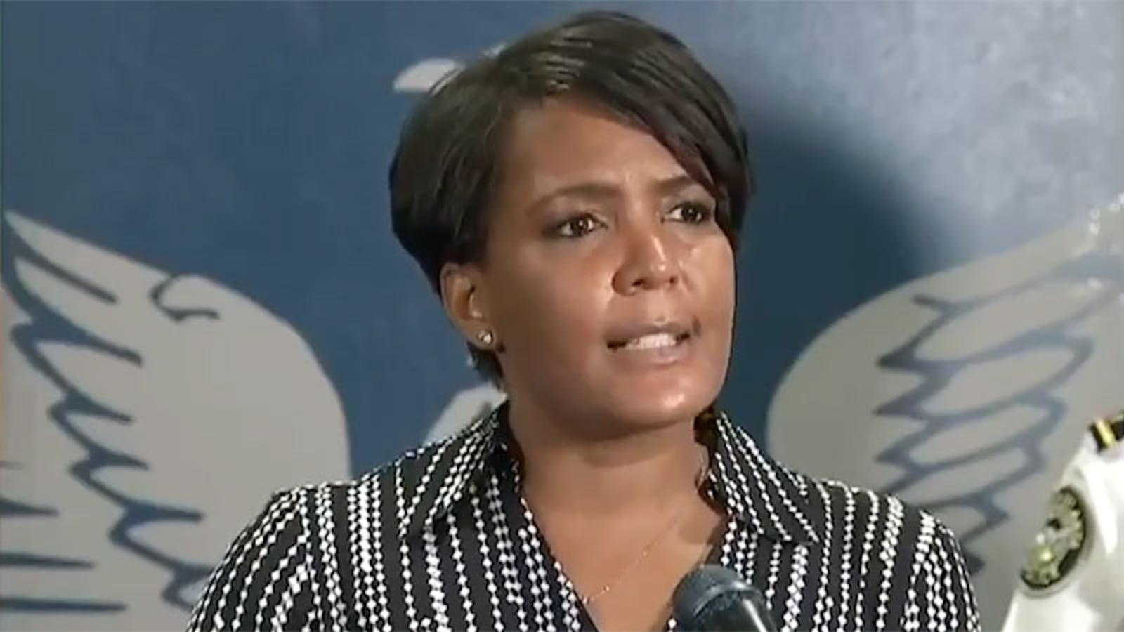 Atlanta Mayor Keisha Lance Bottoms addresses the city Friday night after protests became violent.