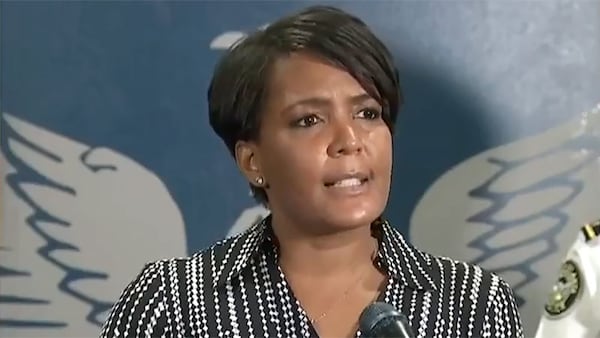 Atlanta Mayor Keisha Lance Bottoms addresses the city Friday night after protests became violent.