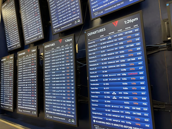 Many flights were delayed at Hartsfield-Jackson International Airport on Saturday, January 11, 2025, a day when Delta Air Lines also canceled more than 370 flights. (Emma Hurt / AJC)