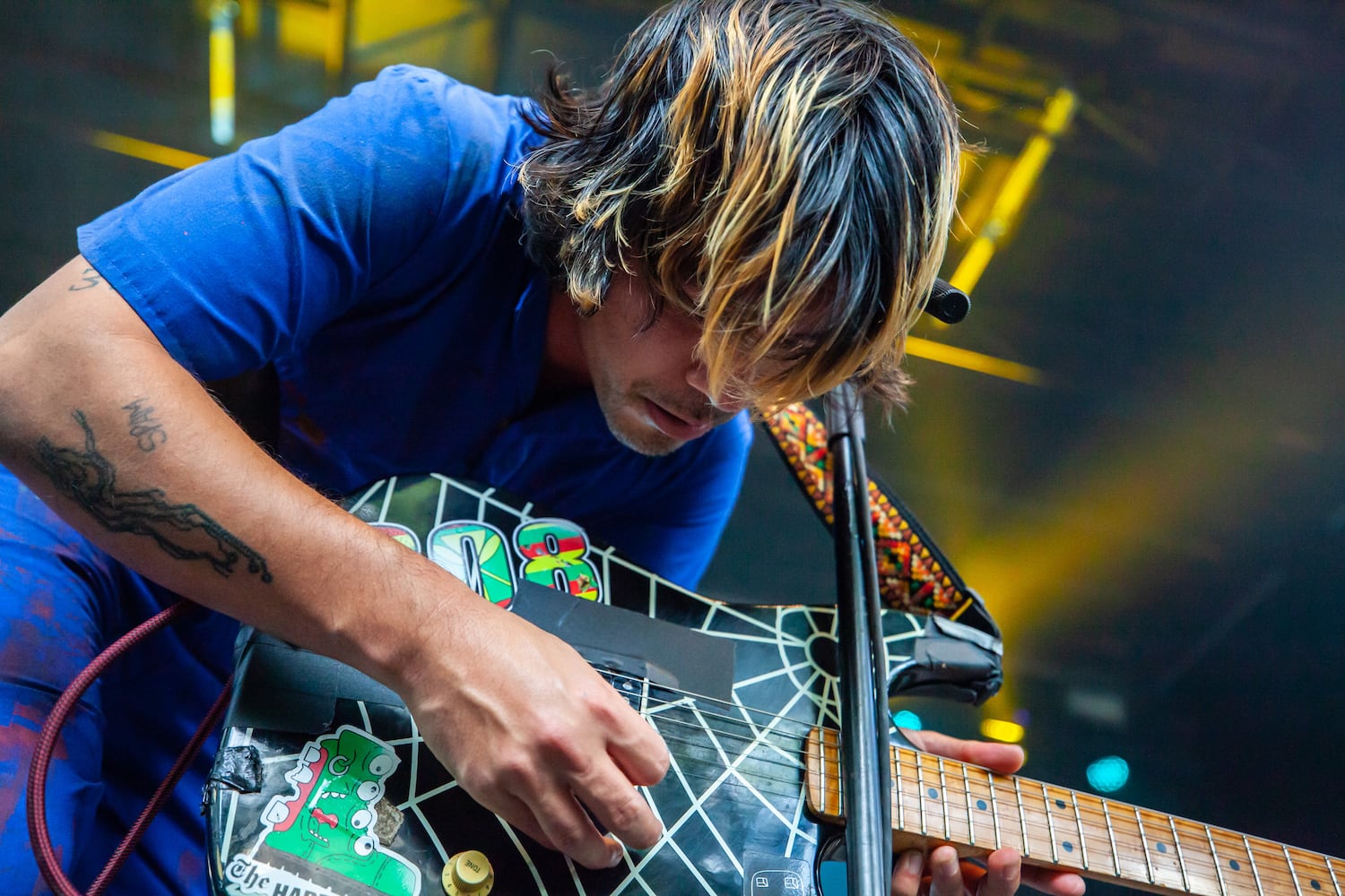 Fidlar plays the Criminal Records stage to groups of moshing fans on the final day of the Shaky Knees Music Festival at Atlanta's Central Park on Sunday, May 7, 2023. (RYAN FLEISHER FOR THE ATLANTA JOURNAL-CONSTITUTION)
