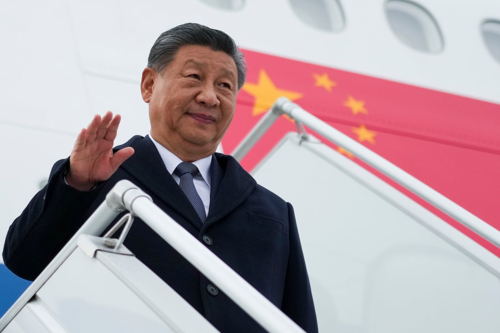 Chinese President Xi Jinping arrives at Kazan International Airport, prior to the BRICS Summit in Kazan, Russia, Tuesday, Oct. 22, 2024. (Alexander Vilf/Photo host brics-russia2024.ru via AP)