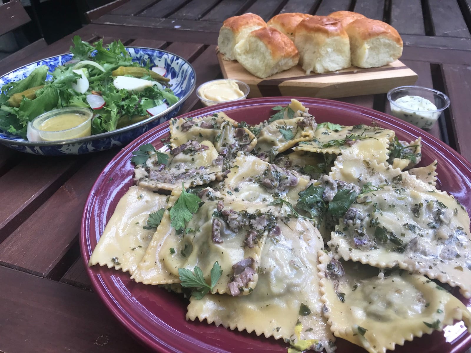 Deer and the Dove in Decatur offers a nightly dinner special that feeds three to four people and includes a protein, a side dish or salad, and yeast rolls. Saturday is Pasta Night. A recent pasta special featured slow-cooked lamb shank ravioli. LIGAYA FIGUERAS / LIGAYA.FIGUERAS@AJC.COM