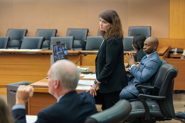 Anna Green Cross represents DA Fani Willis at hearing in Fulton County Superior Court on Thursday, July 21, 2022. (Arvin Temkar / arvin.temkar@ajc.com)