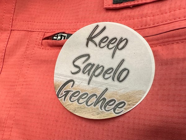 Stickers saying "Keep Sapelo Geechee" are being worn by some residents on Sapelo Island.