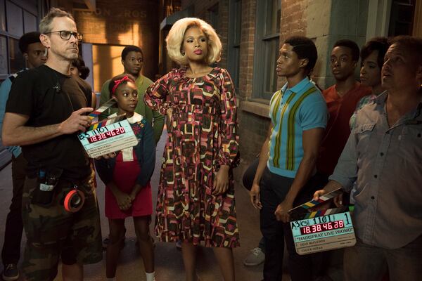 HAIRSPRAY LIVE! -- BTS Promo -- Pictured: (l-r) Shahadi Wright Joseph as Little Inez, Jennifer Hudson as Motormouth Maybelle, Ephraim Sykes as Seaweed J. Stubbs -- (Photo by: Colleen Hayes/NBC)