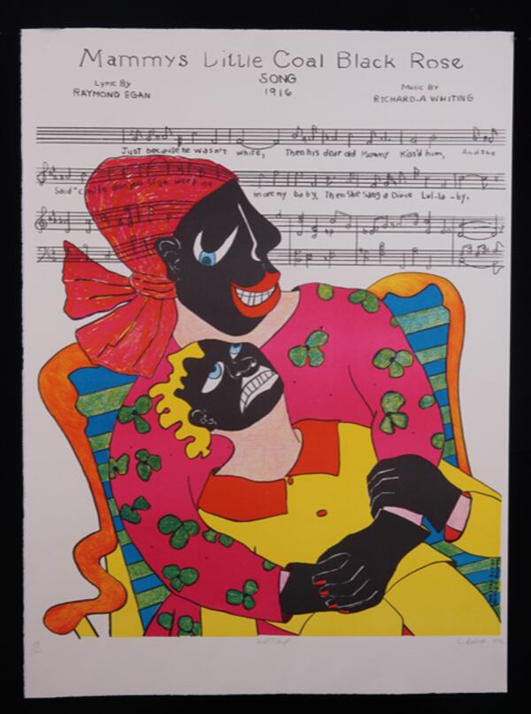 “Mammy’s Little Coal Black Rose” by Camille Billops, color offset lithograph, 1992, referencing the 1916 song by the same name.
(Courtesy of Wes Cochran)