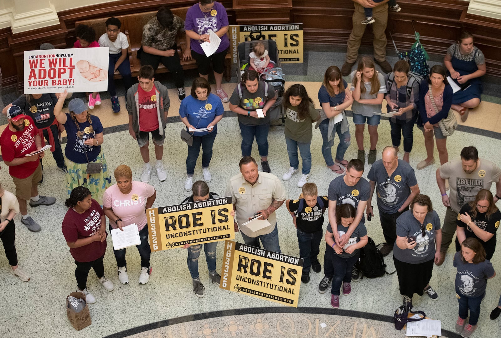 FILE - In this March 30, 2021 file photo, anti-abortion rights demonstrators gather in the rotunda at the Capitol while the Senate debated anti-abortion bills in Austin, Texas. (Jay Janner/Austin American-Statesman via AP, File)