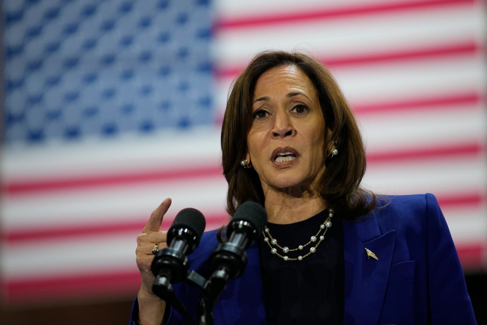 Democratic presidential nominee Vice President Kamala Harris speaks at a campaign rally Thursday, Oct. 31, 2024, in North Las Vegas, Nev. (AP Photo/John Locher)