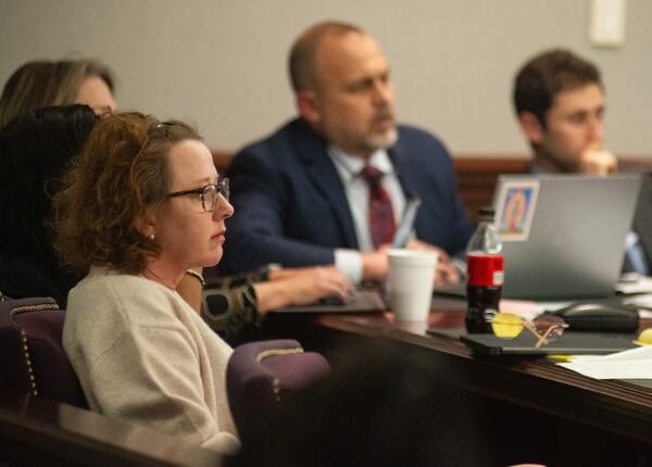 Former Brunswick Judicial Circuit District Attorney Jackie Johnson listens during opening statements in her criminal trial Tuesday afternoon at the Glynn County Courthouse. (Terry Dickson/The Brunswick News)