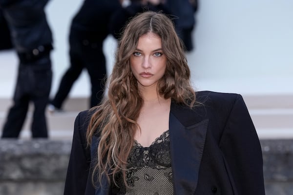 Barbara Palvin upon arrival at the Balenciaga Fall/Winter 2025-2026 Womenswear collection presented in Paris, Sunday, March 9, 2025. (Photo by Scott A Garfitt/Invision/AP)