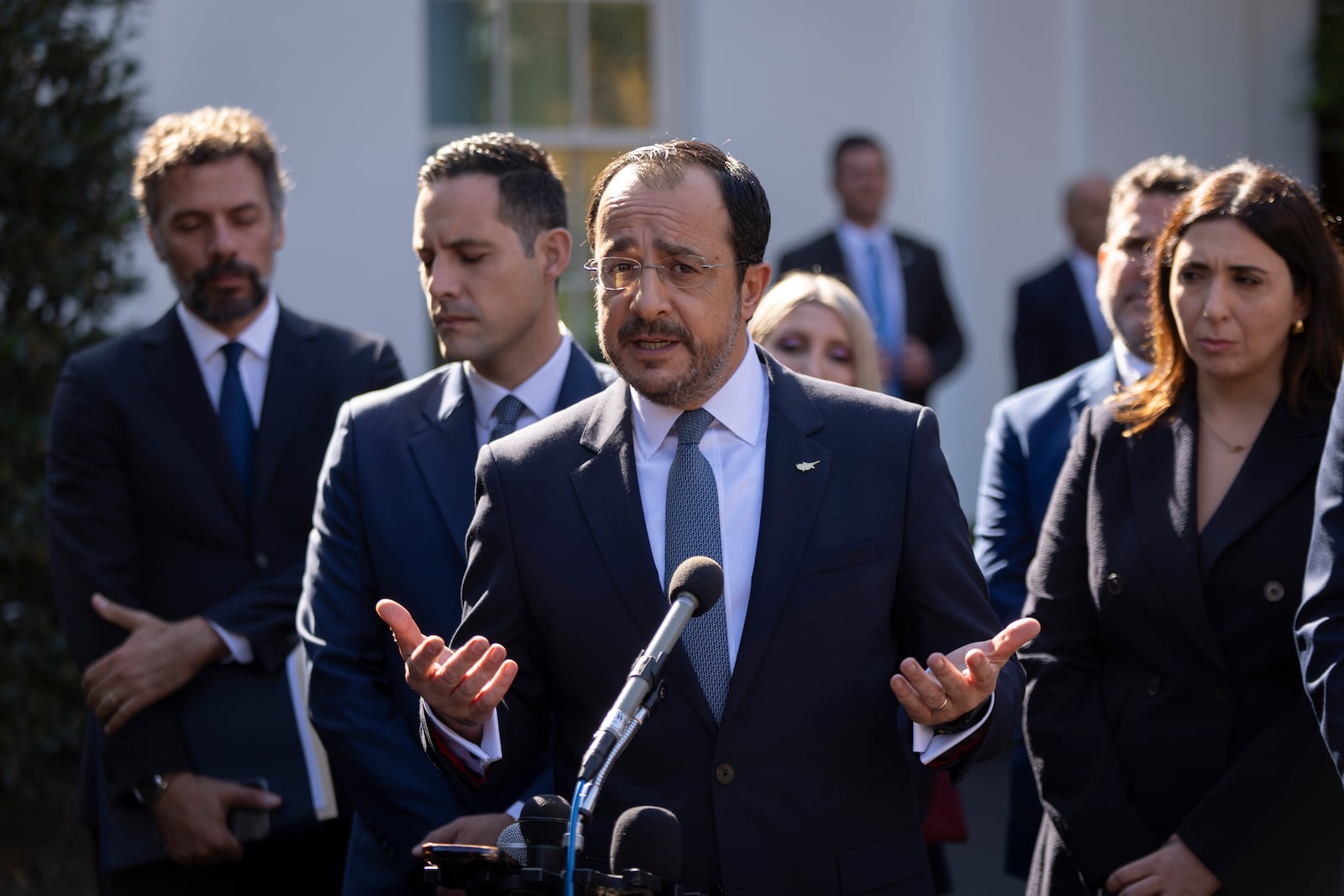 President of Cyprus Nikos Christodoulides speaks to the media after meeting with President Joe Biden at the White House in Washington, Wednesday, Oct. 30, 2024. (AP Photo/Ben Curtis)