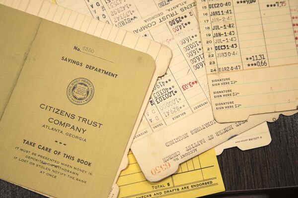 Vintage Citizens Trust Bank members’ deposit books are archived at the bank in downtown Atlanta. Shown here Friday, Feb. 14, 2020. ALYSSA POINTER / ALYSSA.POINTER@AJC.COM