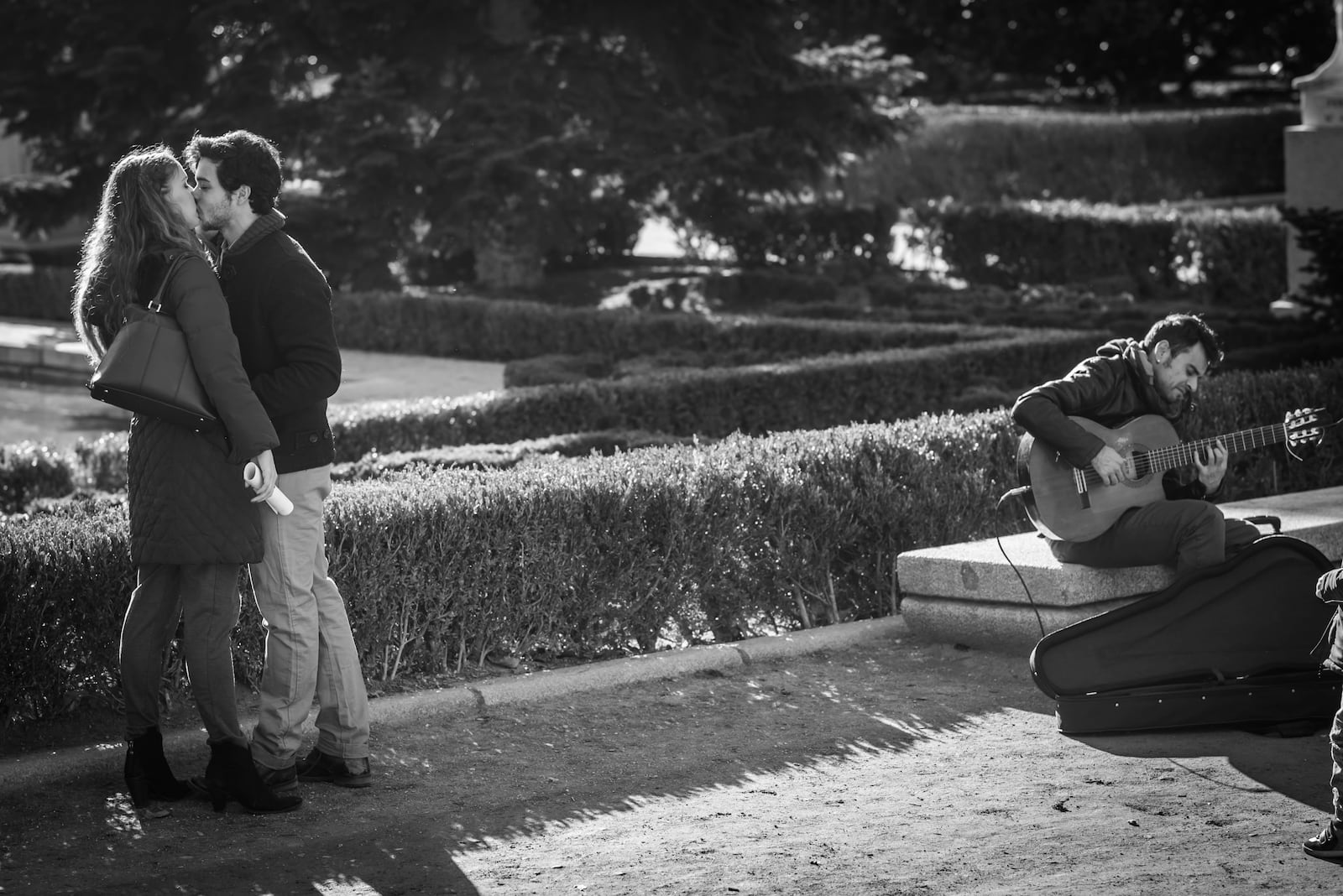 Emily Carrico and Sergio Masero moments before he proposed at the gardens of the Royal Palace of Madrid in 2019. Courtesy of Alfonso y Mercedes fotografos