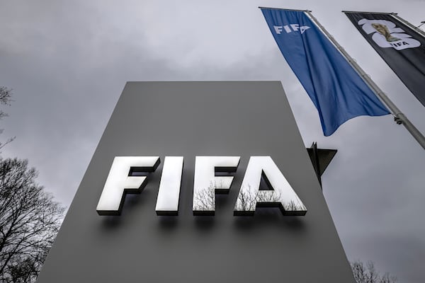 A sign of the soccer association FIFA is seen at the headquarters in Zurich, Switzerland, Wednesday, Dec. 11, 2024. (Michael Buholzer/Keystone via AP)