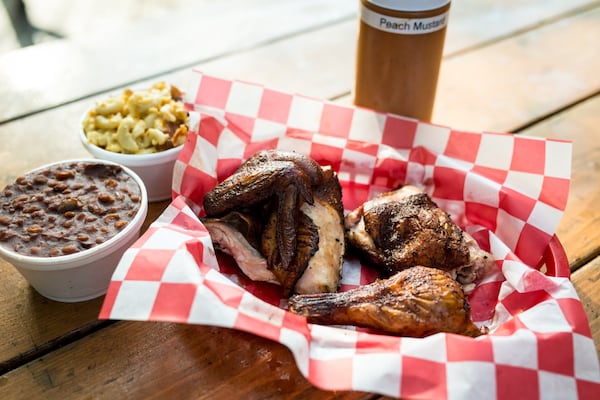 Smoked chicken at B’s Cracklin’ Barbecue in Riverside. CONTRIBUTED BY MIA YAKEL