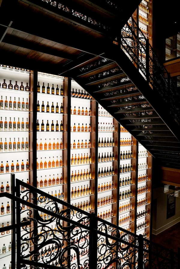 An illuminated display of Sazerac products at the new Sazerac House in New Orleans. Contributed by Claire Bangser