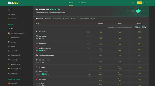 bet365 Same Game Parlay+ Builder