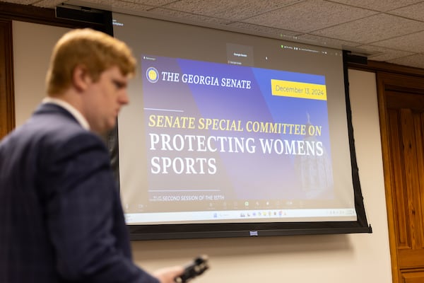 The Senate Special Committee on Protecting Women’s Sports met at the Capitol in Atlanta on Friday, December 13, 2024. The committee shared recommendations for how the state should regulate trans girls in girls' sports. (Arvin Temkar / AJC)