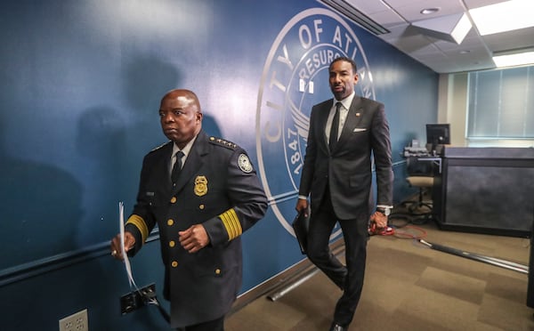 Atlanta police Chief Rodney Bryant (left) and Mayor Andre Dickens said they plan to crack down on street racing and repeat offenders. (John Spink/John.Spink@ajc.com)

