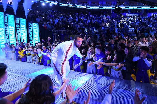 Shaq's OGs' Stephen Curry (30) is introduced before the start of the NBA All-Star Game at Chase Center in San Francisco, Sunday, Feb. 16, 2025. (Jose Carlos Fajardo/Bay Area News Group via AP)