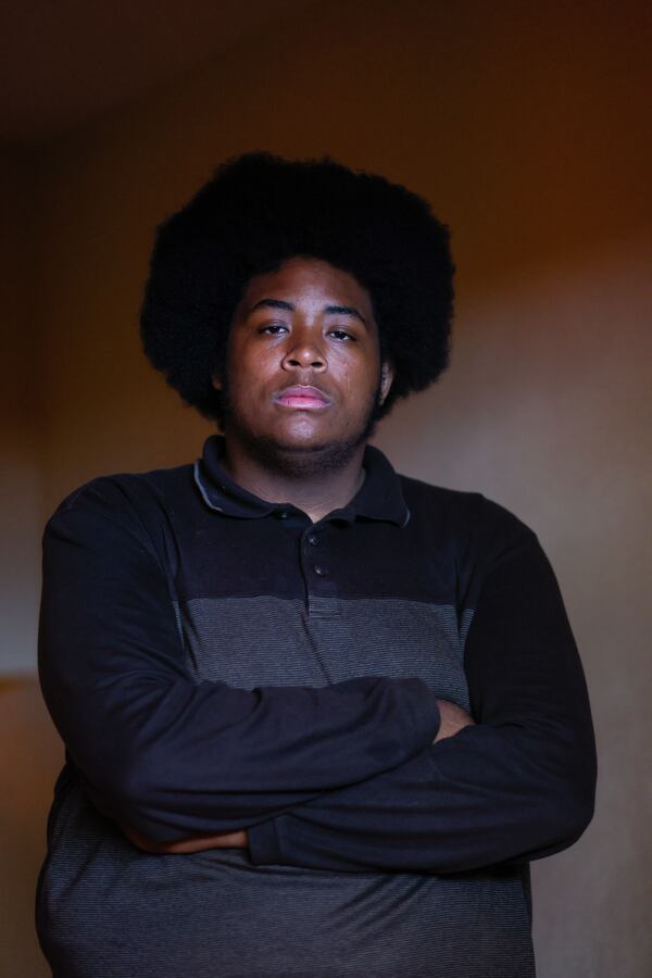 Linden Young, a sophomore studying philosophy at Morehouse College, poses for a photograph at the Martin Luther King Jr. International Chapel on campus on Wednesday, April 24, 2024. (Miguel Martinez / AJC)