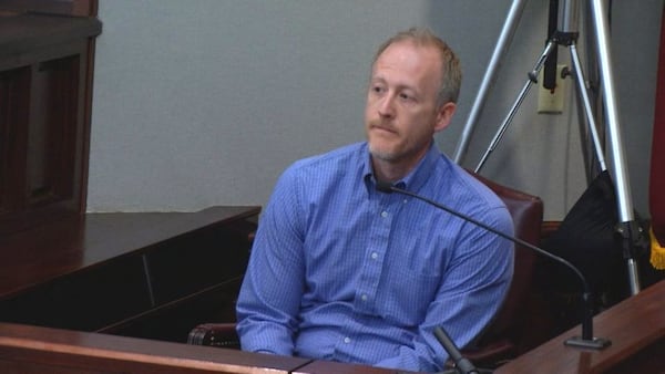 Nathaniel Coyle, who attended church groups with Justin Ross Harris and Leanna Taylor, testifies at Harris' murder trial at the Glynn County Courthouse in Brunswick, Ga., on Wednesday, Nov. 2, 2016. He said that Harris confessed to his small group that he had a problem looking at pornography, and that the group prayed for him. He said that Harris seemed like a loving father to Cooper. (screen capture via WSB-TV)