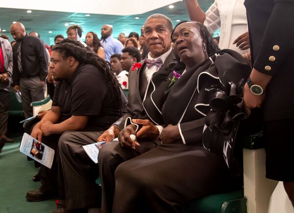 Johnny and Kathie White wait for the start of the funeral service for their daughter Sandra White and her son Arkeyvion White at the Mount Carmel Baptist Church Saturday, April 13, 2019, in Atlanta. (Photo: STEVE SCHAEFER / SPECIAL TO THE AJC)