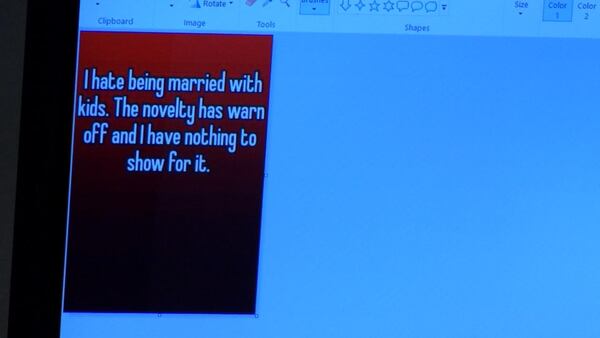 Prosecutors showed this image to the jury during the murder trial of Justin Ross Harris, at the Glynn County Courthouse in Brunswick, Ga., on Wednesday, Oct. 19, 2016. Prosecutors said that Harris commented on this post on the morning of Cooper's death, right before having a private chat with a woman. (screen capture via WSB-TV)