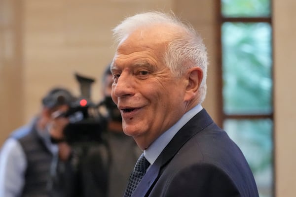 European Union foreign policy chief Josep Borrell gestures as he arrives for his meeting with Lebanese Parliament speaker Nabih Berri, in Beirut, Lebanon, Sunday, Nov. 24, 2024. (AP Photo/Hassan Ammar)