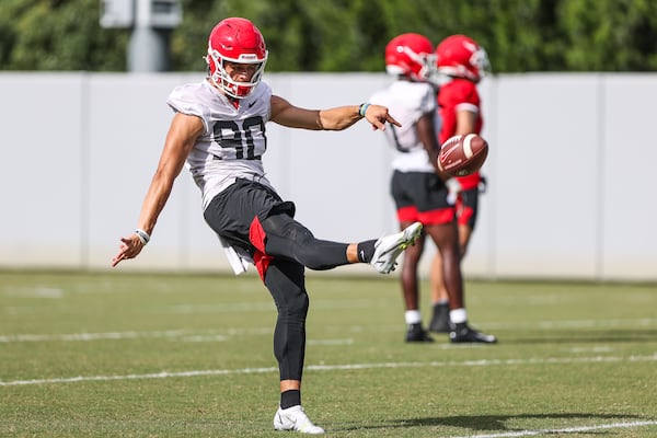 Georgia punter Jake Camarda (90) during practice in Athens, Ga., on Thursday, Aug. 26, 2021. (Photo by Mackenzie Miles)