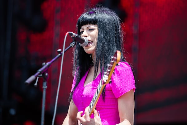 Olivia Jean helps kick off the day on the Peachtree stage on the second day of the Shaky Knees Music Festival at Atlanta's Central Park on Saturday, May 6, 2023. (RYAN FLEISHER FOR THE ATLANTA JOURNAL-CONSTITUTION)
